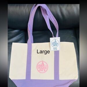 Trader Joe’s Large Lavender & cream Canvas Tote Hottest trend 🔥🔥🔥🔥